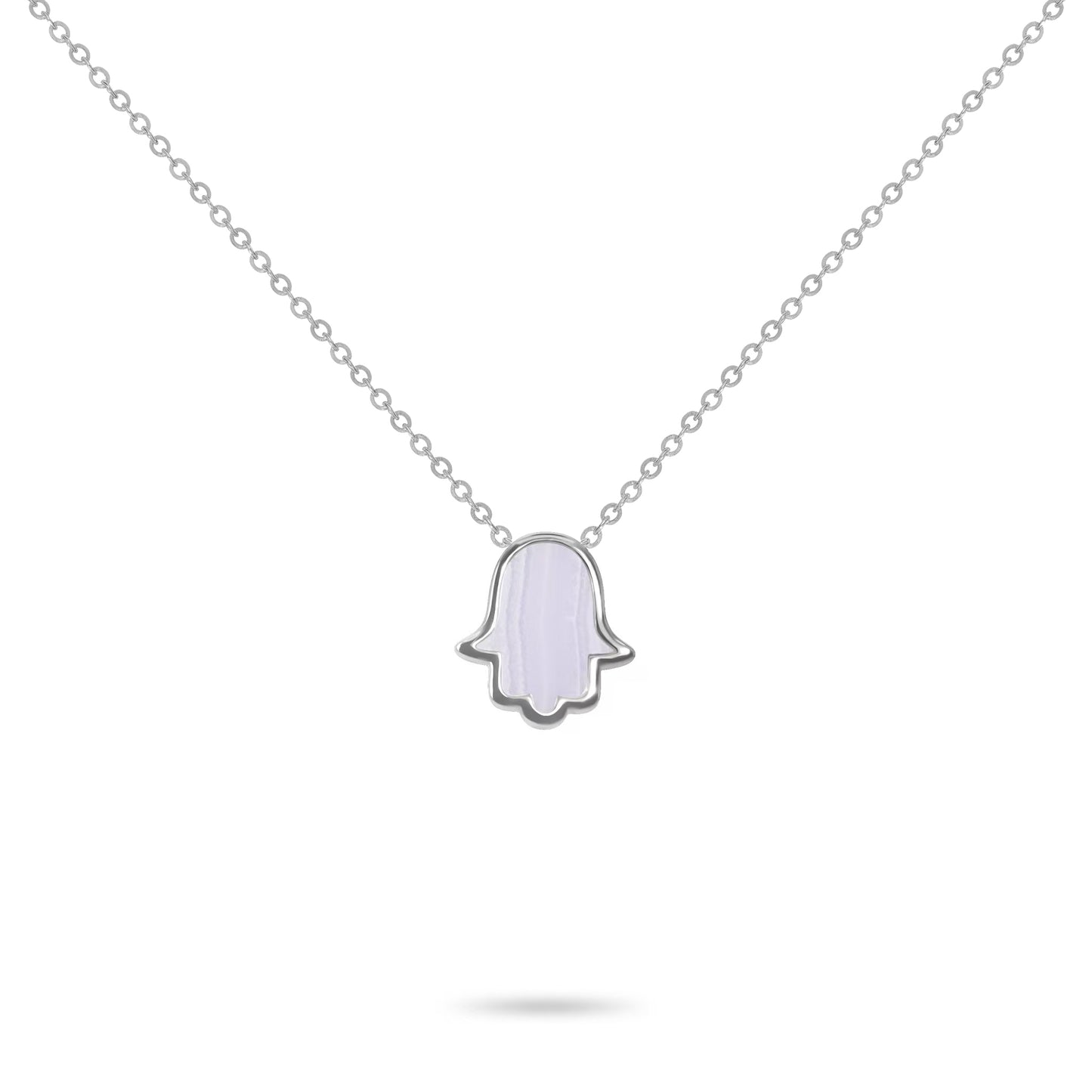 Hamsa Hand Amulet Necklace Purple Chalcedony