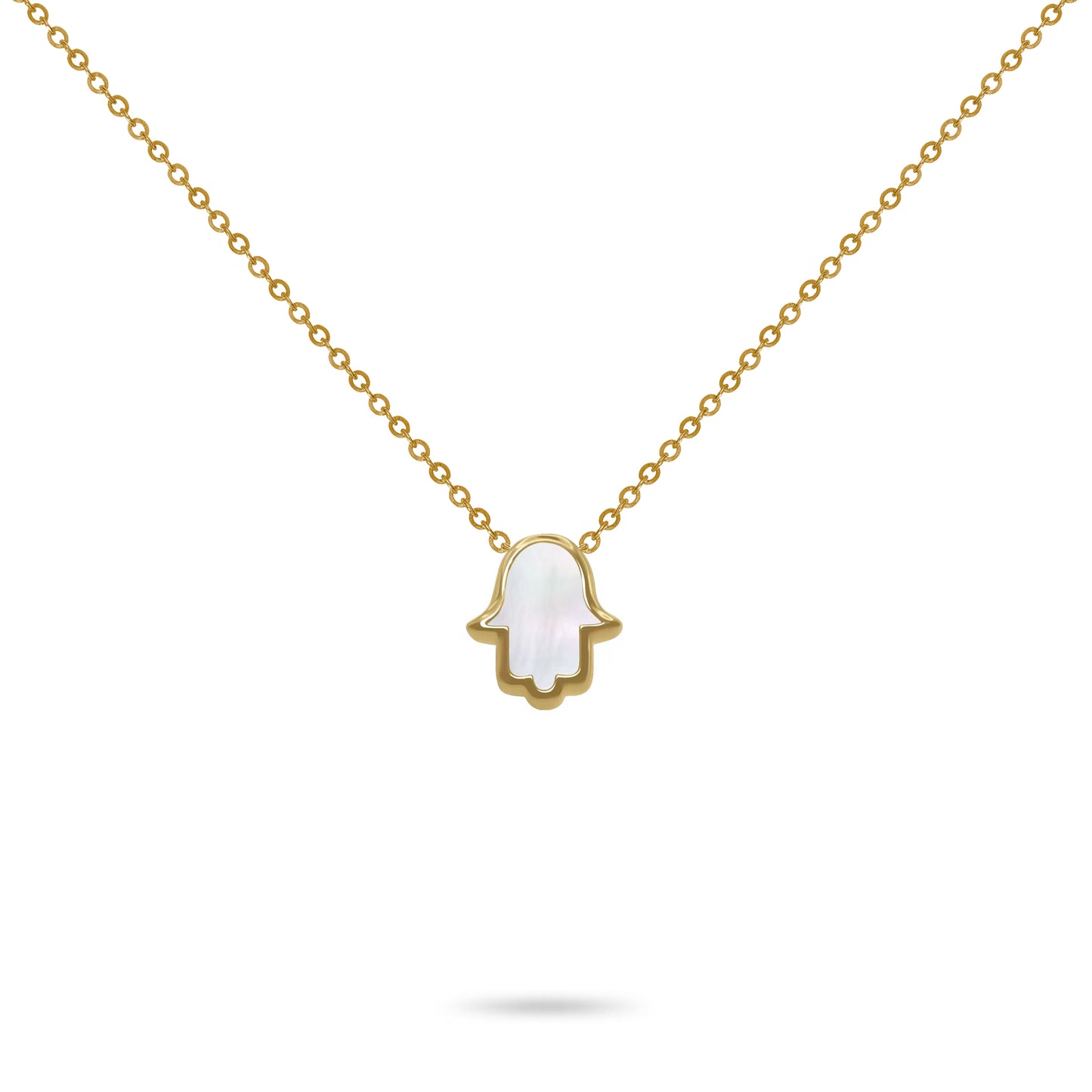 Mini Hamsa Hand Amulet Mother-of-Pearl & Carnelian Double Gems Necklace