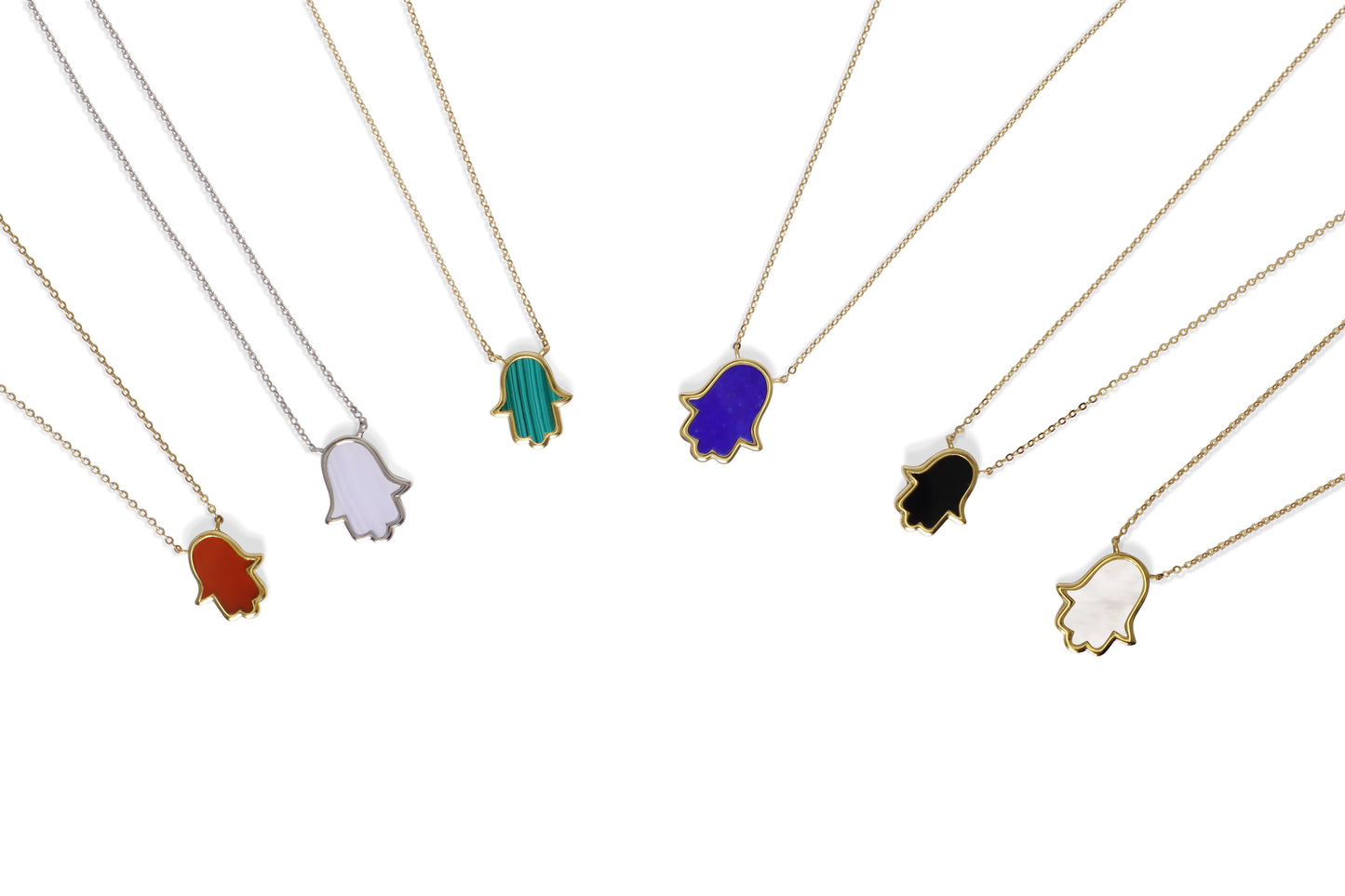Mini Hamsa Hand Amulet Black Onyx & Malachite Double Gems Necklace