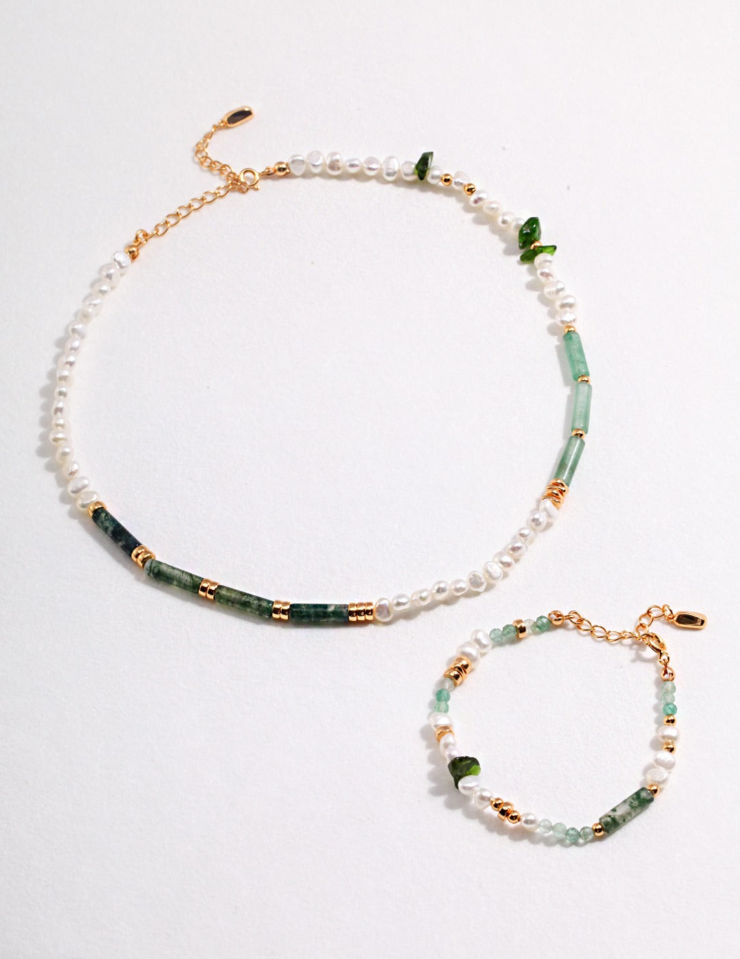 Sunyata Green Chrysoprase Moss Agate Pearl Beaded Bracelet