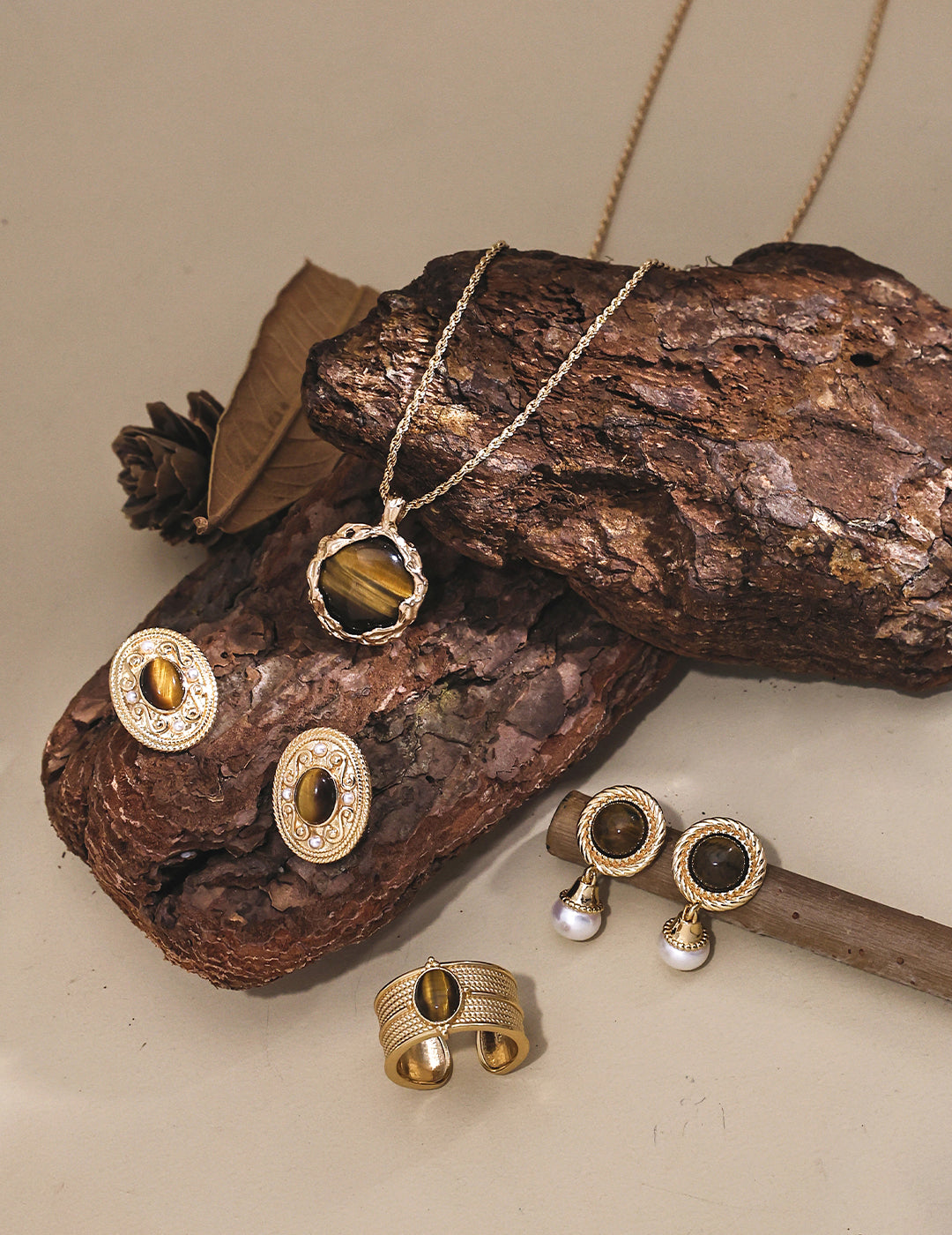 Sunyata Organically Shaped Round Tiger's Eye Necklace