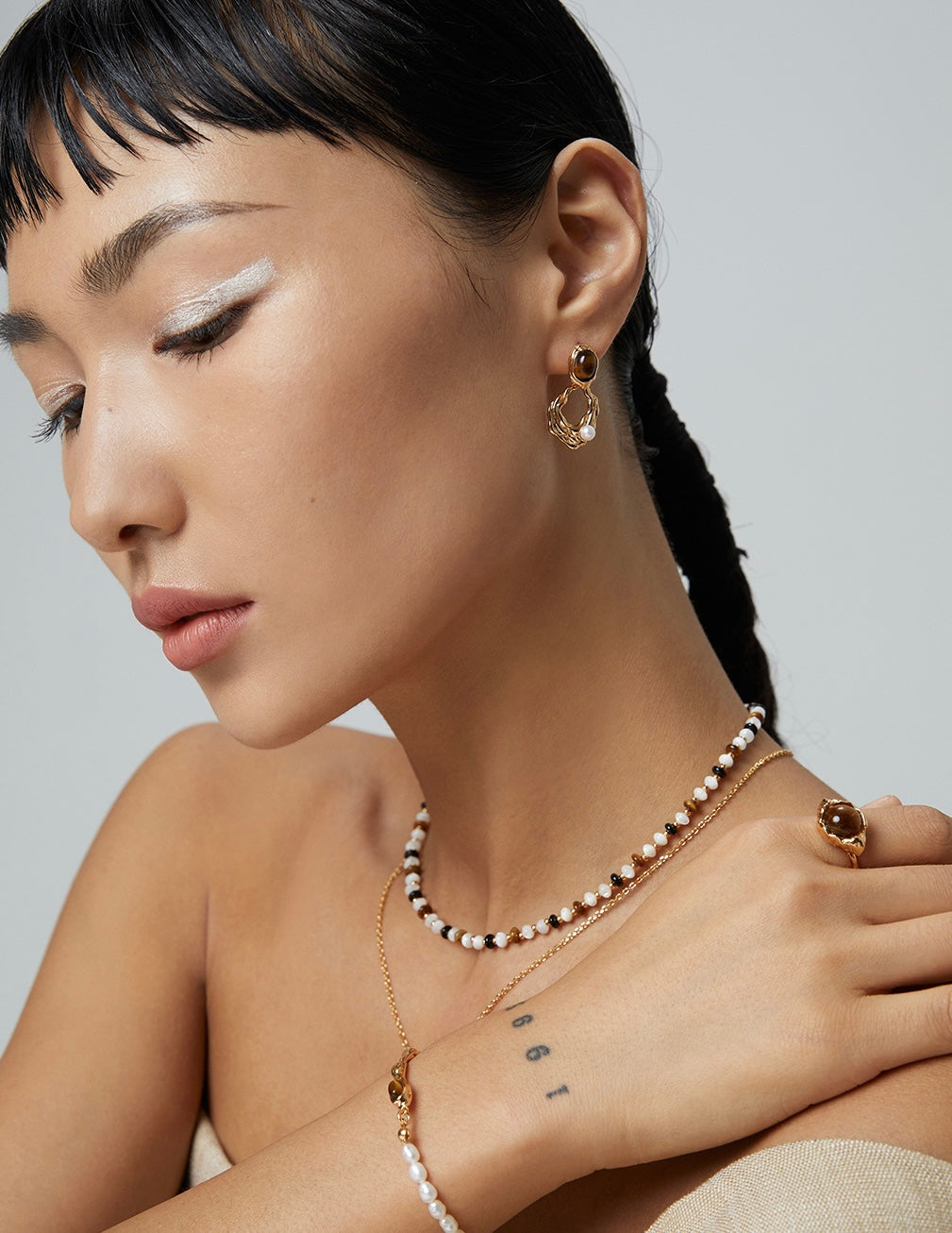 Sunyata Organically Shaped Tiger's Eye Pearl Bracelet