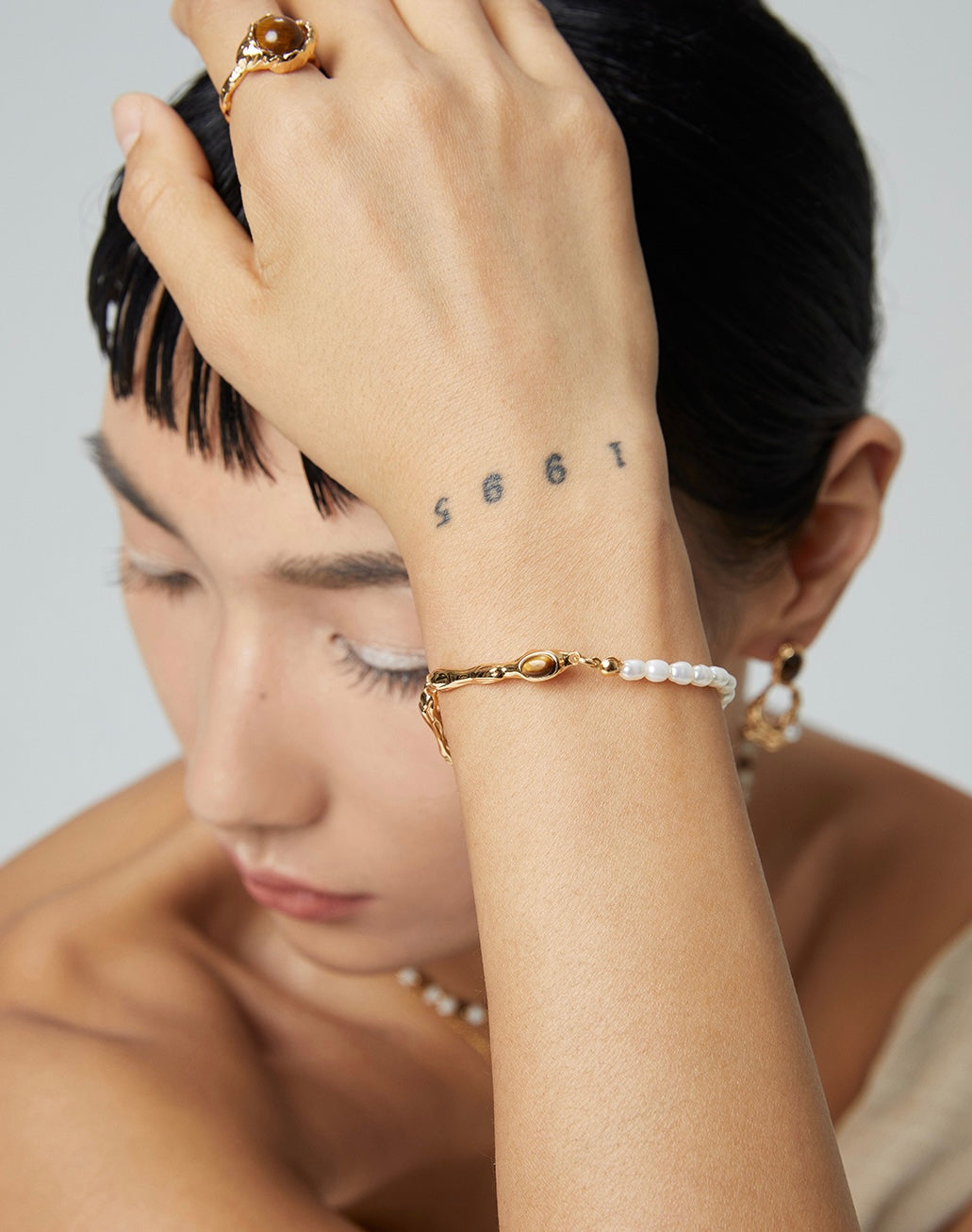 Sunyata Organically Shaped Tiger's Eye Pearl Bracelet