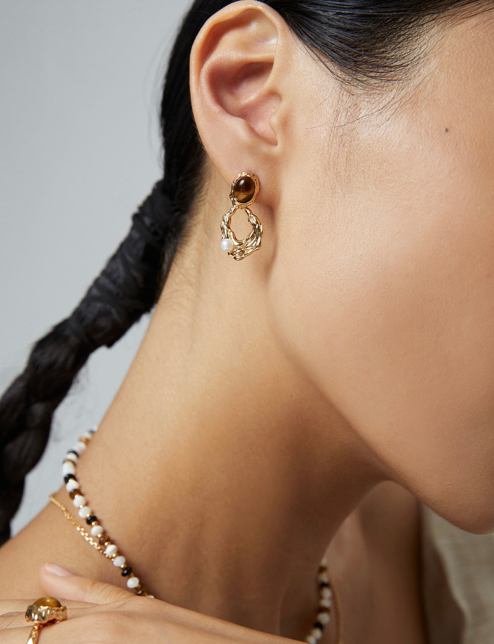 Sunyata Organically Shaped Tiger's Eye Pearl Earrings