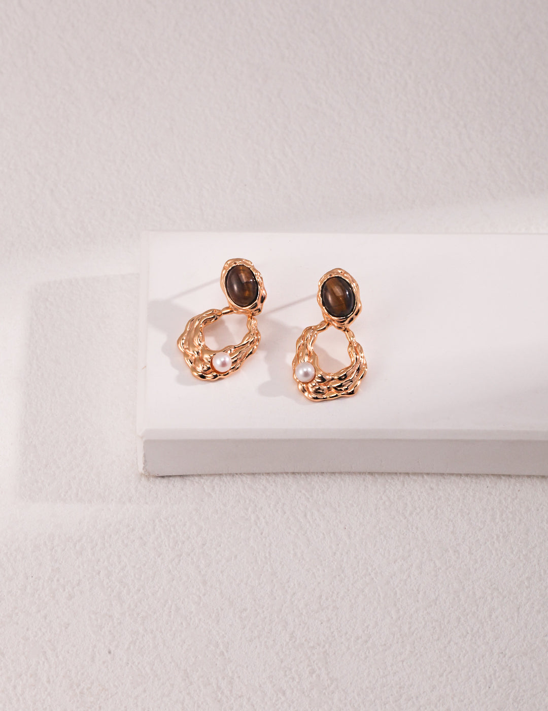 Sunyata Organically Shaped Tiger's Eye Pearl Earrings
