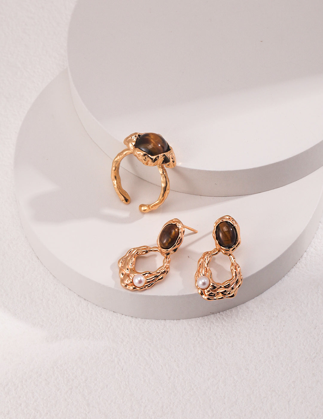Sunyata Organically Shaped Tiger's Eye Pearl Earrings