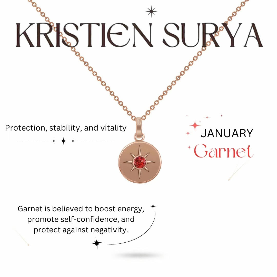 Birthstone Necklace January Garnet Solid 18K Gold