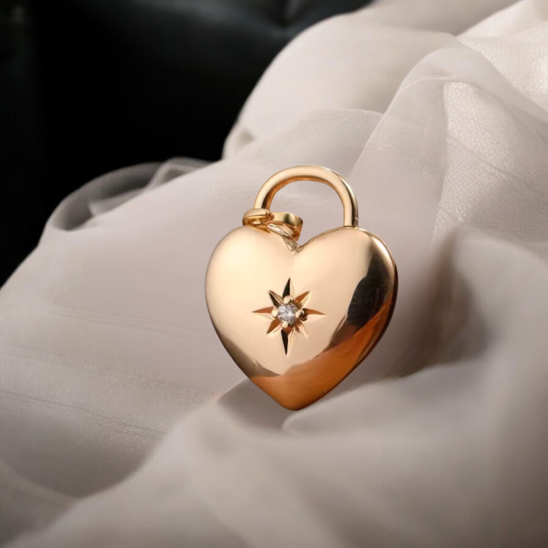 Devotion Heart Locklet Necklace Solid 14K Gold