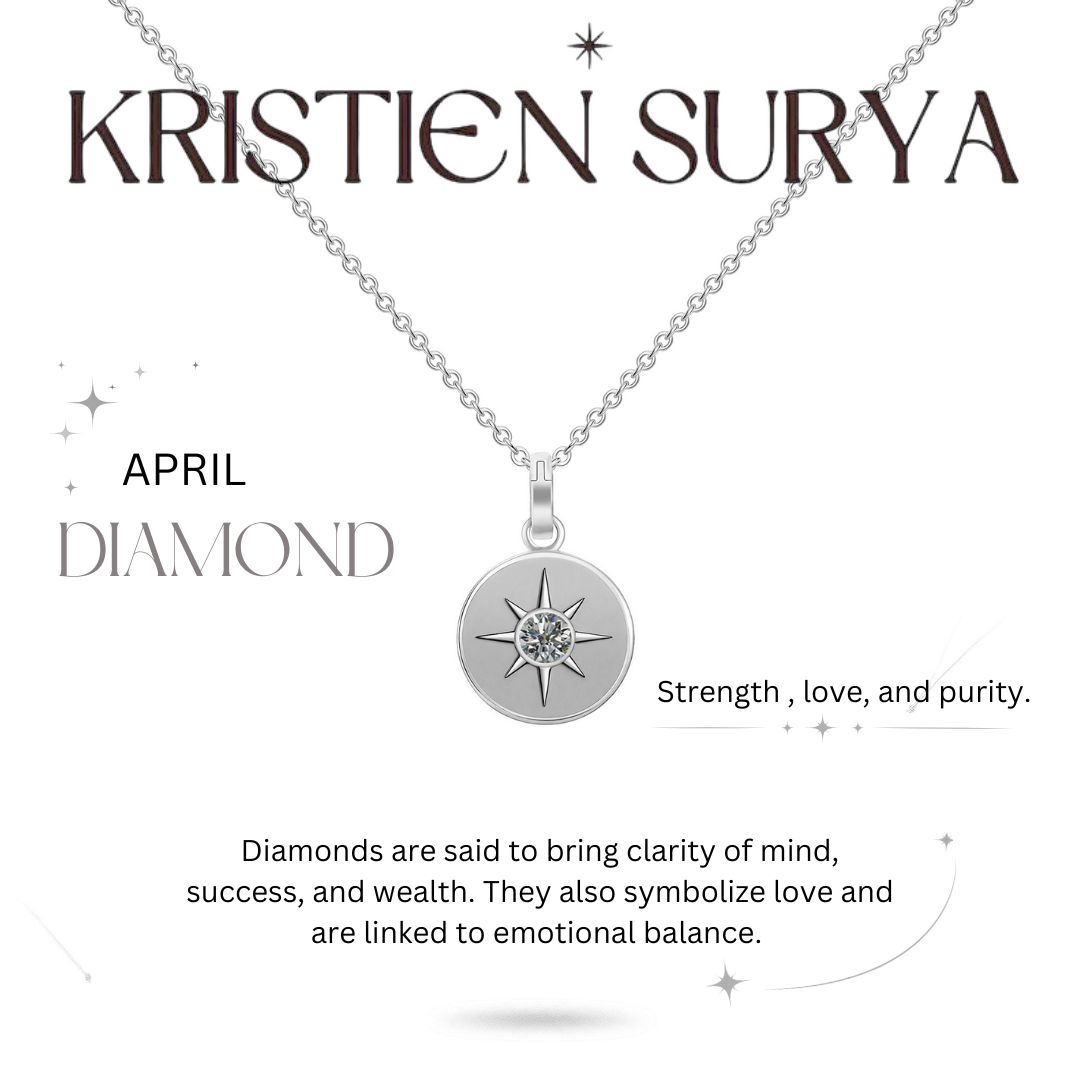 Birthstone Necklace April Diamond Solid 18K Gold