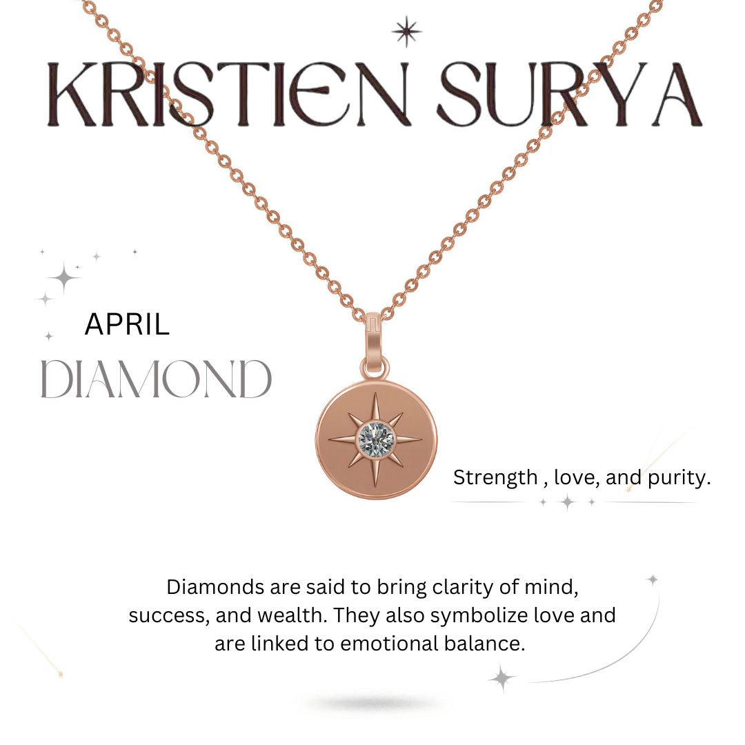 Birthstone Necklace April Diamond Solid 18K Gold