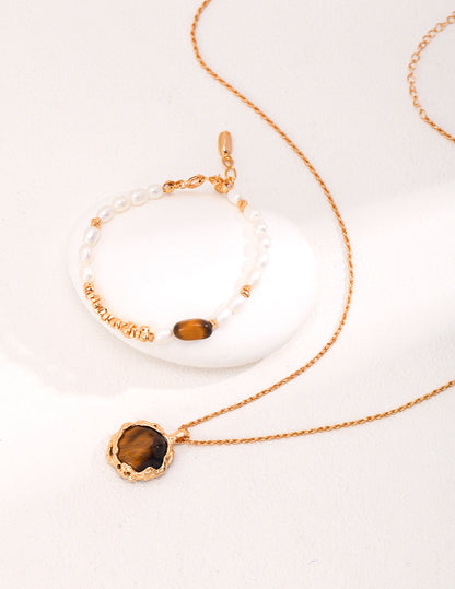 Sunyata Organically Shaped Round Tiger's Eye Necklace