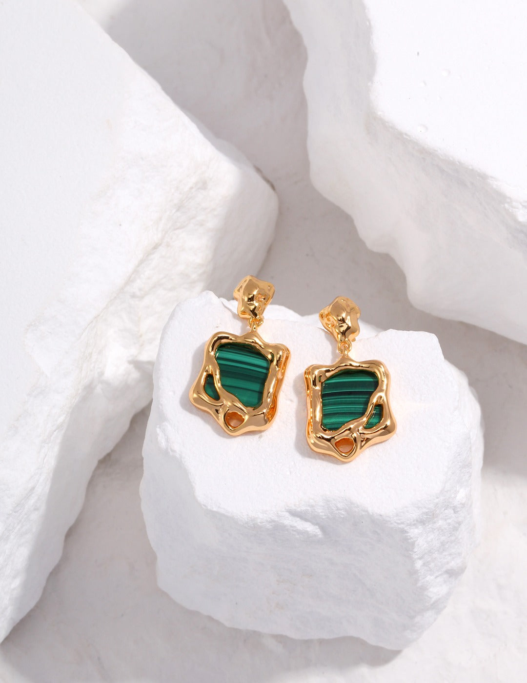 Sunyata Organically Shaped Malachite Earrings