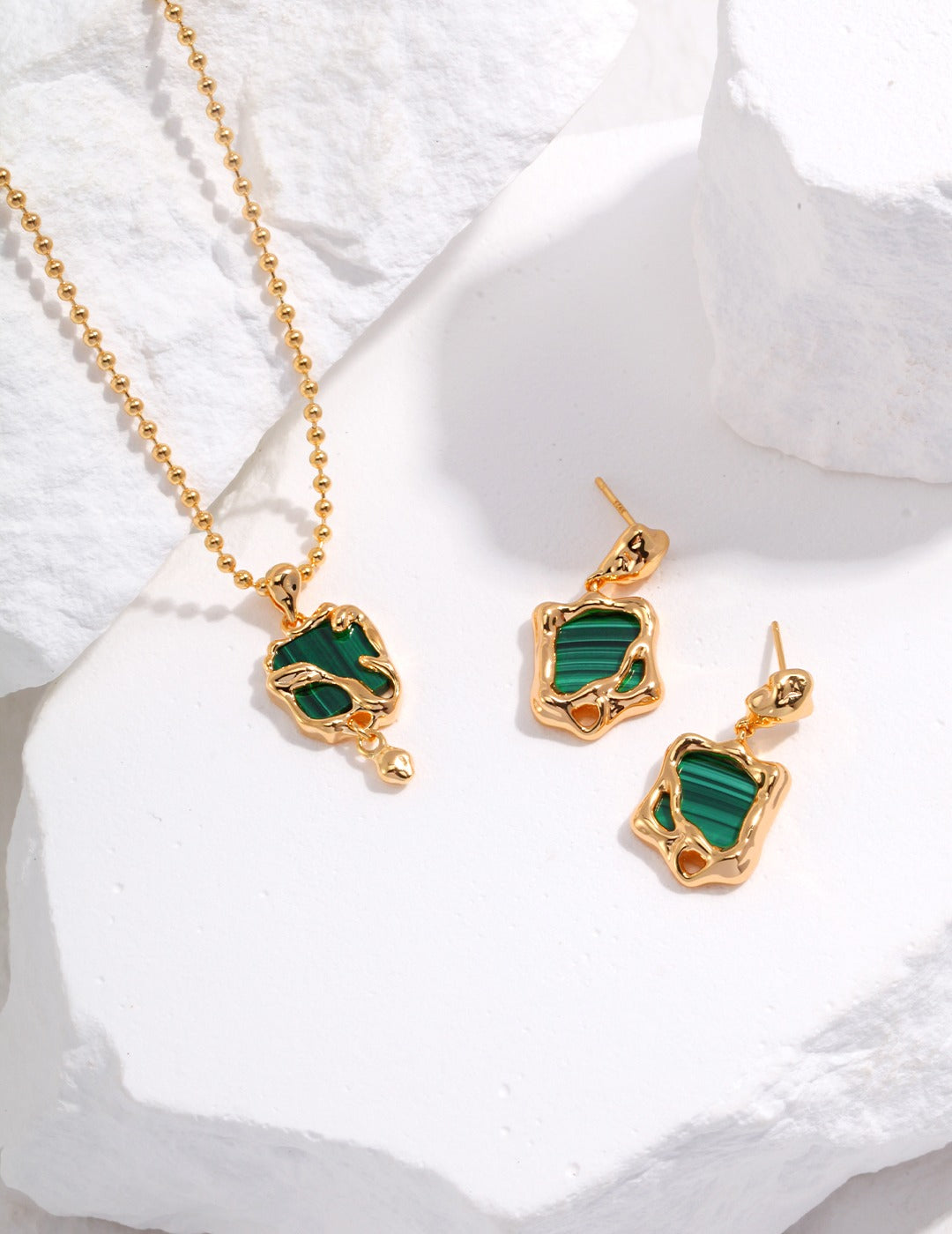 Sunyata Organically Shaped Malachite Earrings