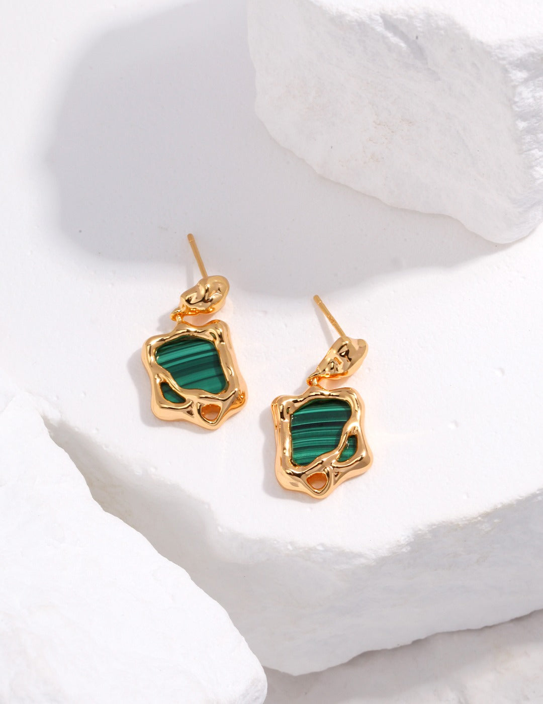 Sunyata Organically Shaped Malachite Earrings