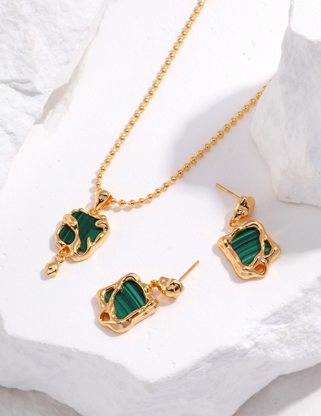 Sunyata Organically Shaped Malachite Earrings