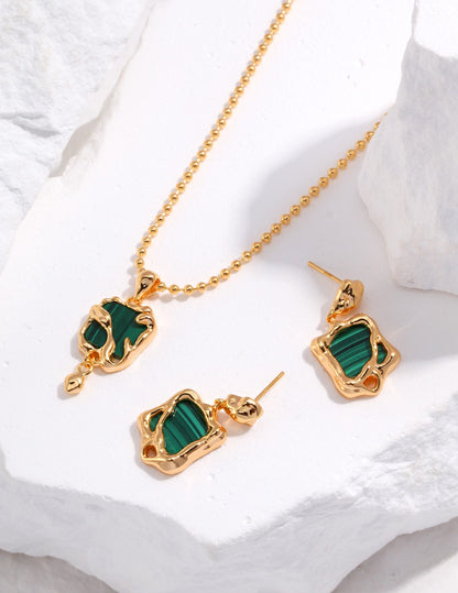 Sunyata Organically Shaped Malachite Earrings