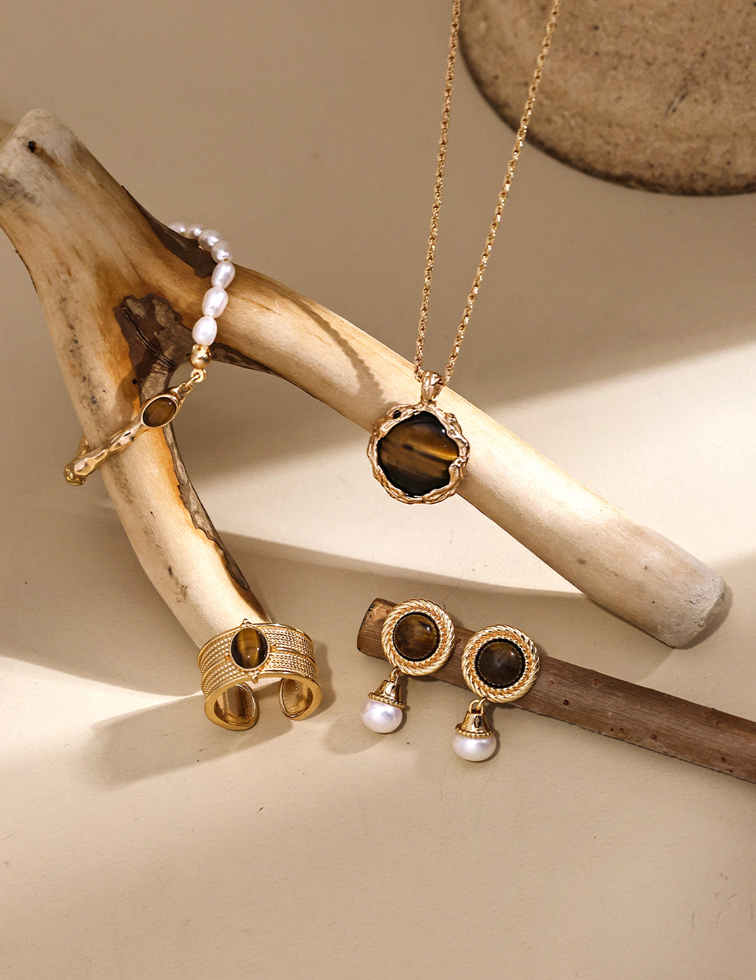 Sunyata Organically Shaped Round Tiger's Eye Necklace