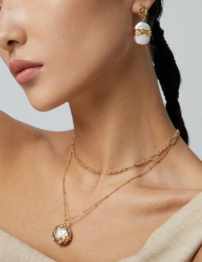 Sunyata Organically Shaped Round Pearl Pendant Necklace 4-Piece Set