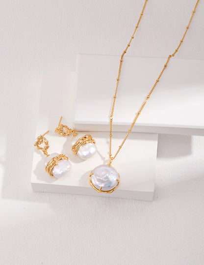 Sunyata Organically Shaped Round Pearl Pendant Necklace 4-Piece Set