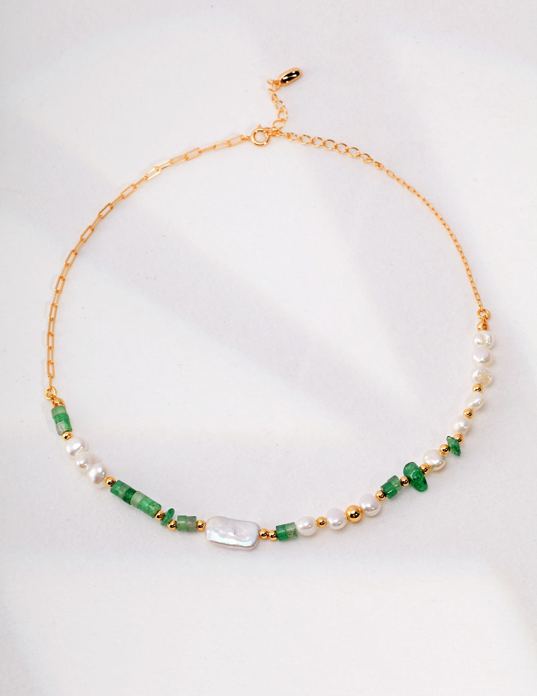 Sunyata Green Aventurine Strawberry Quartz Pearl Beaded Necklace