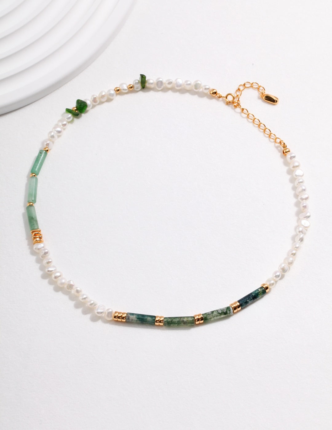 Sunyata Green Chrysoprase Moss Agate Pearl Beaded Necklace
