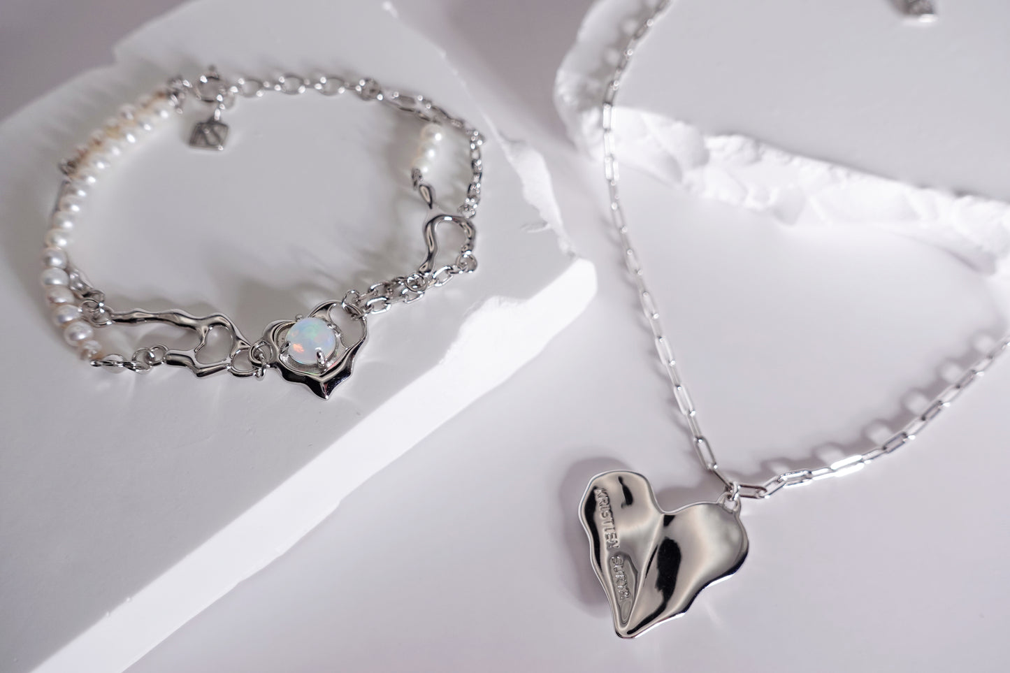 Sunyata Organically Shaped Opal Heart  Freshwater Pearl Bracelet