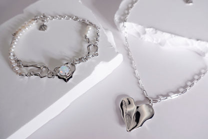 Sunyata Organically Shaped Opal Heart  Freshwater Pearl Bracelet