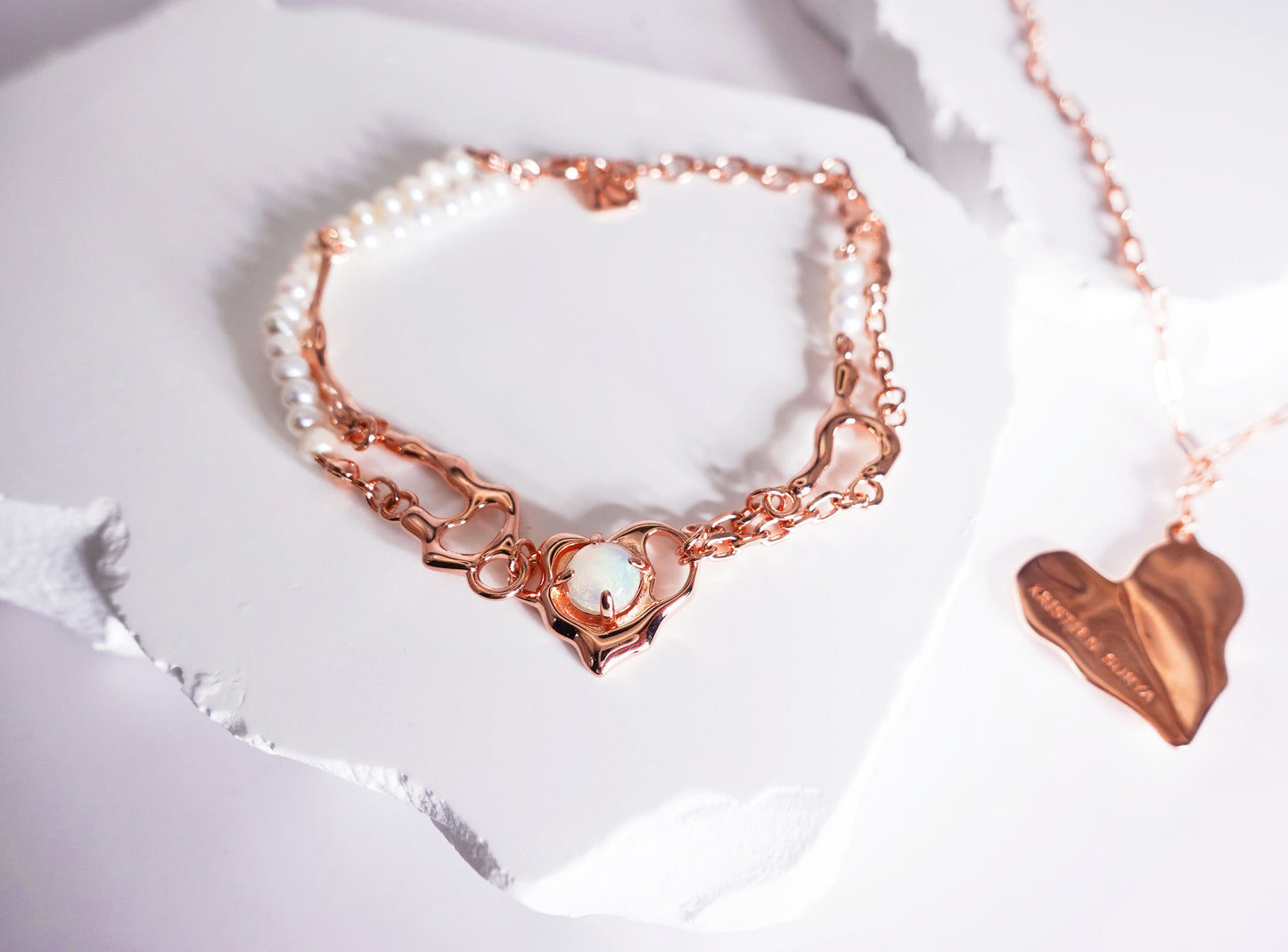 Sunyata Organically Shaped Opal Heart  Freshwater Pearl Bracelet