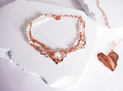 Sunyata Organically Shaped Opal Heart  Freshwater Pearl Bracelet